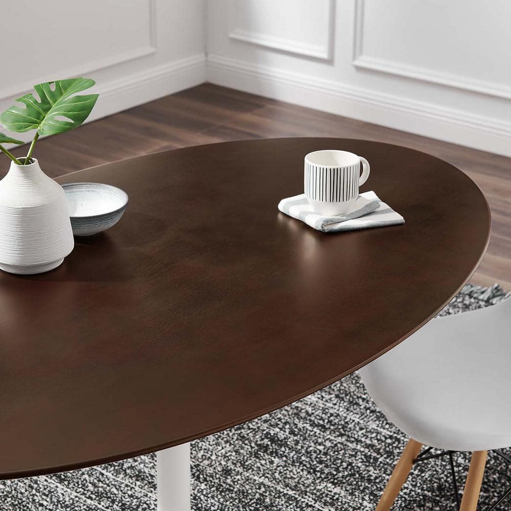 Lippa 60" Walnut Oval Wood Dining Table with White Metal Base