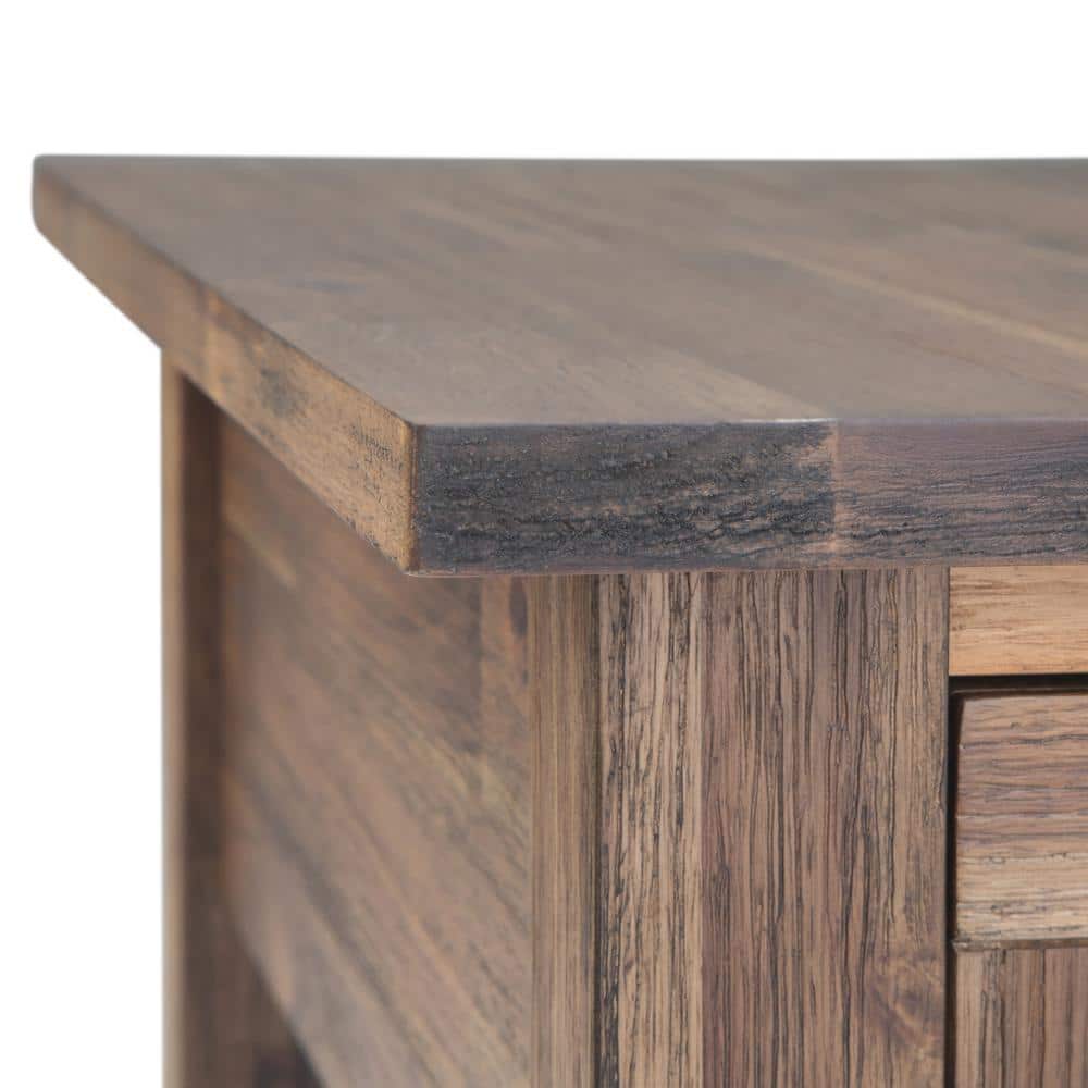 Rustic Natural Aged Brown Acacia Wood Narrow Side Table with Storage