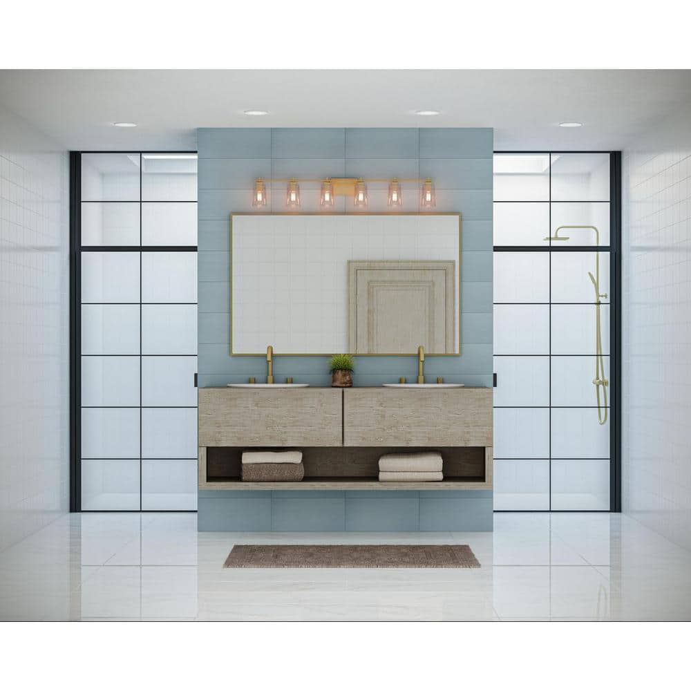 Adley 4.75 in. 6-Light Satin Brass with Clear Glass Shades New Traditional Bath Vanity Light for Bath price history on PriceWatchPro