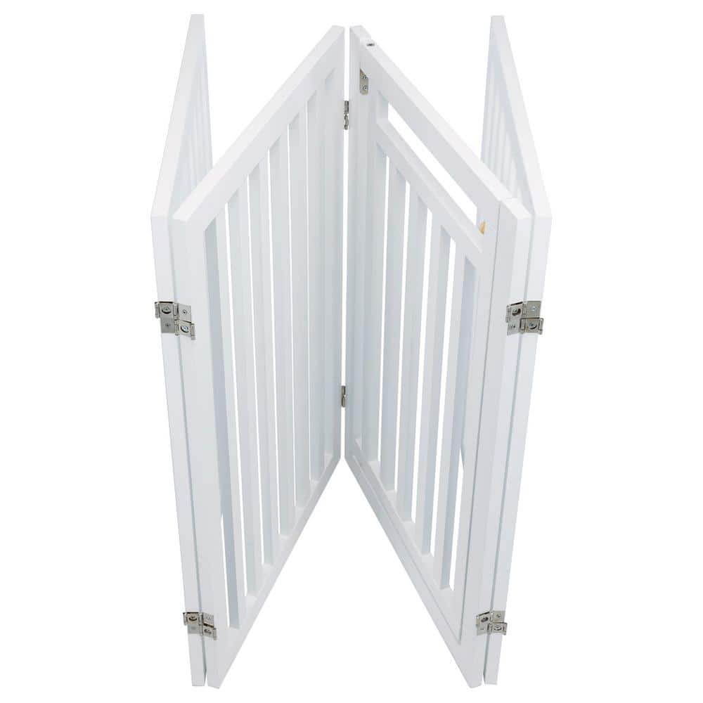 White Freestanding 4-Panel Wooden Pet Gate with Walk-Through Door