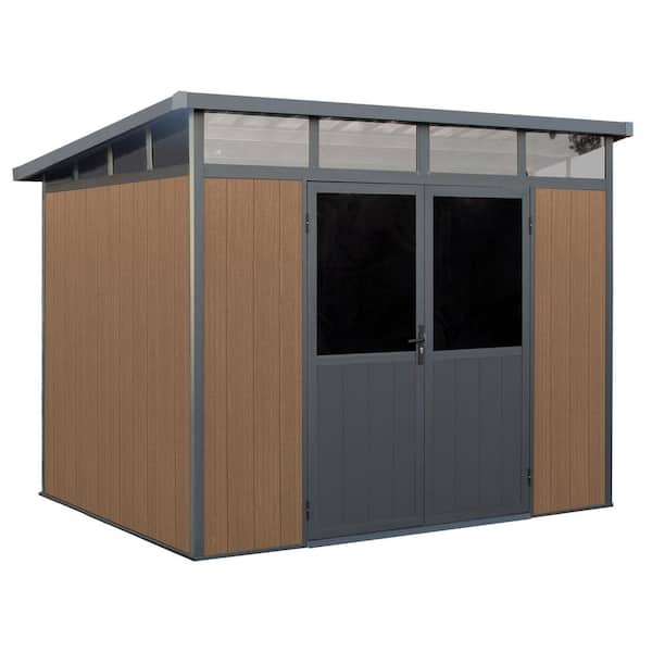 Leisure Season 9 ft. x 7 ft. Wood Plastic Composite Heavy-Duty Storage Shed - Pent Roof and Double Doors Brown Color (63 sq. ft.)