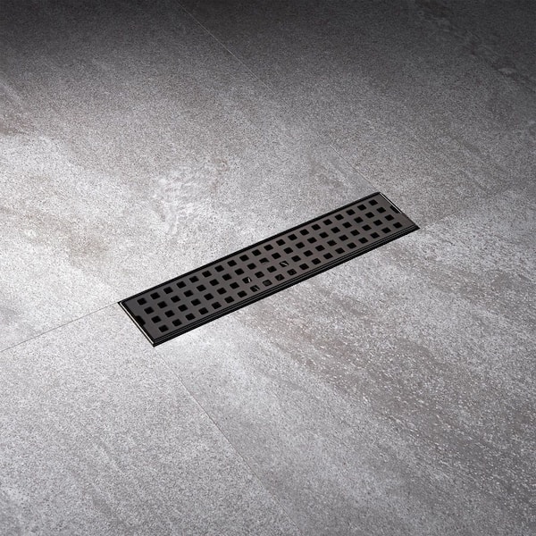 12 in. Stainless Steel Linear Shower Drain with Square Pattern Drain Cover in Oil Rubbed Bronze