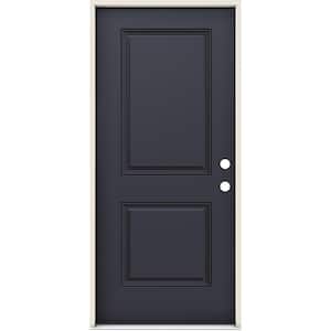 Smooth-Pro 36 in. x 80 in. 2-Panel Left-Handed Black Fiberglass Prehung Front Door with 4-9/16 in. Jamb Size