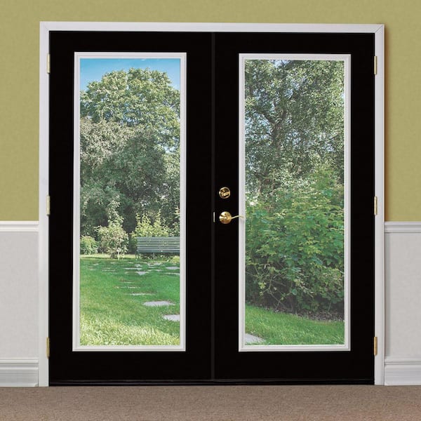 72 in. x 80 in. Jet Black Steel Prehung Right-Hand Inswing Full Lite Clear Glass Patio Door with Brickmold, Vinyl Frame