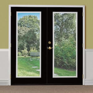 60 in. x 80 in. Jet Black Steel Prehung Right-Hand Inswing Full Lite Clear Glass Patio Door with Brickmold, Vinyl Frame