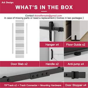 72 in. x 84 in. 5-Lite Frosted Glass White MDF Finished Double Sliding Barn Door Slab with Hardware and Soft Close