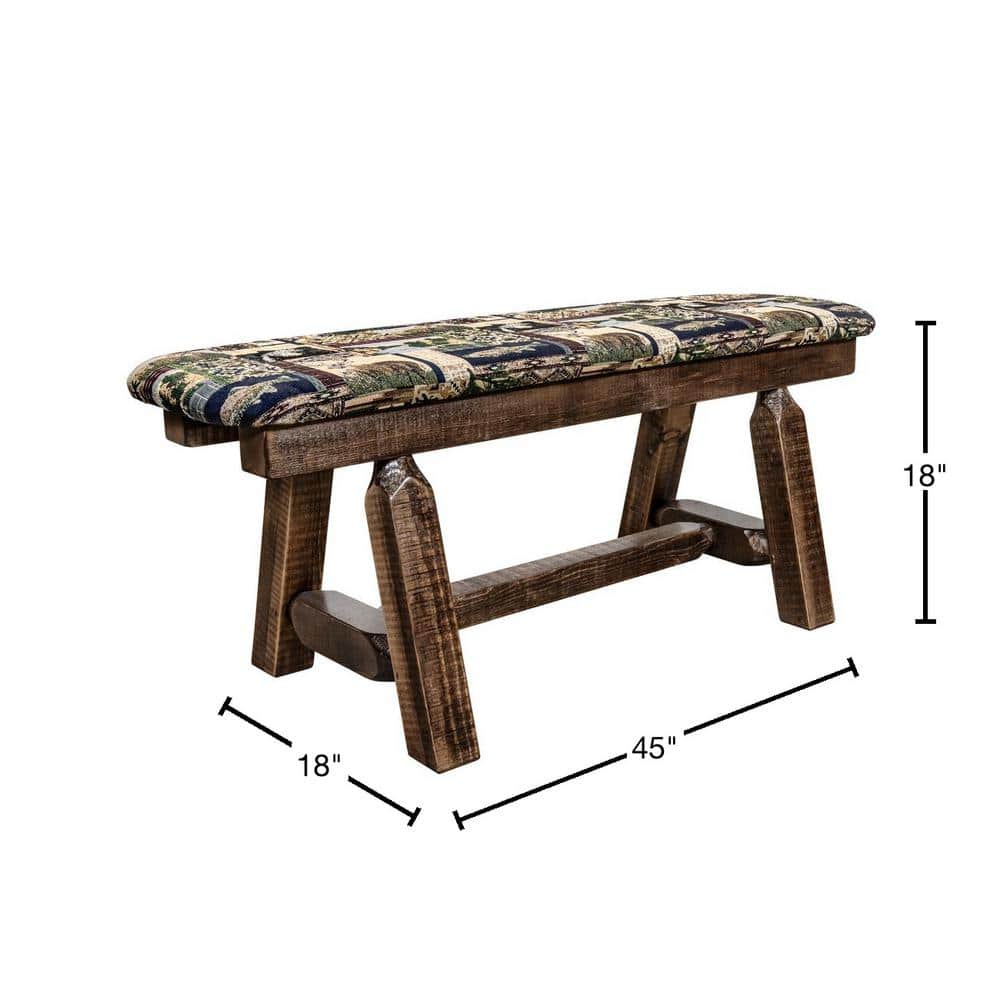 Rustic Homestead 45" Bench with Woodland Upholstery in Stain & Clear Lacquer