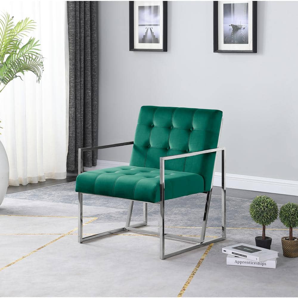 Teal Green Velvet and Stainless Steel Lawson Accent Chair