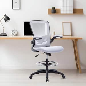 White High Desk Ergonomic Drafting Tall Office Chair for Standing Desk with Flip-Up Arms, Breathable Mesh