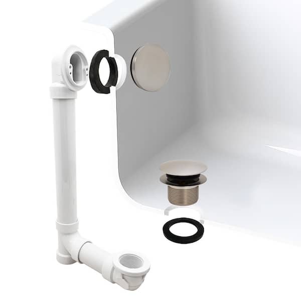 Unbranded 12 in. & 4 in. Bath Waste & Overflow with Tip-Toe Drain Plug and Illusionary Faceplate - Sch. 40 PVC, Satin Nickel