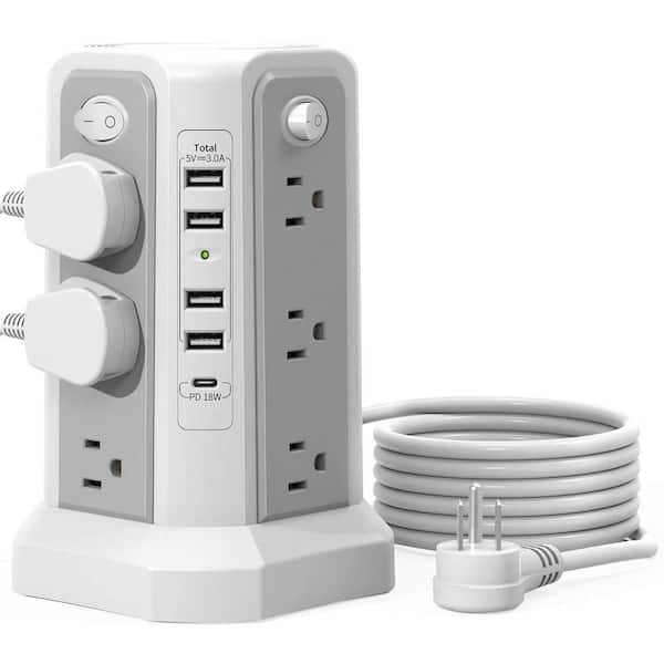Vrbgify 10 ft. Extension Cord 12-Outlet AC 1800 Joules Power Strip Surge Protector with On/Off Switch and 4 USB-A 1 USB-C