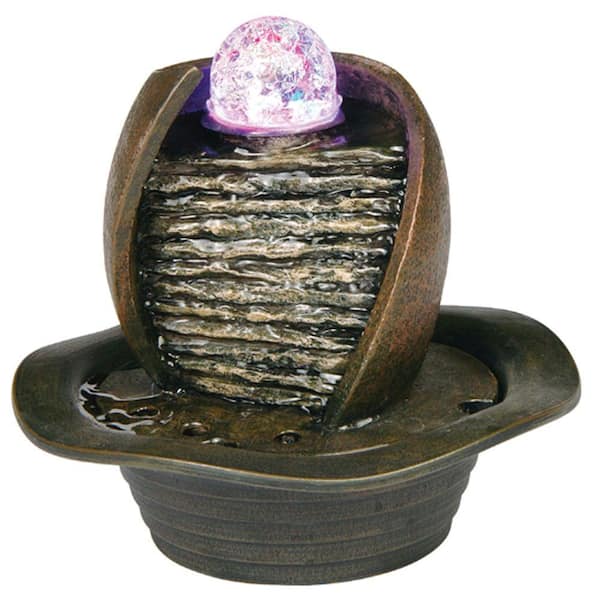 ORE International 8 in. Dark Earth-Tone Color Table Fountain with LED Light