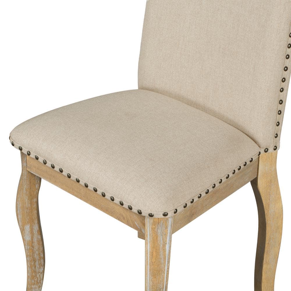 Natural Wood Wash High Back Upholstered Parsons Dining Chairs