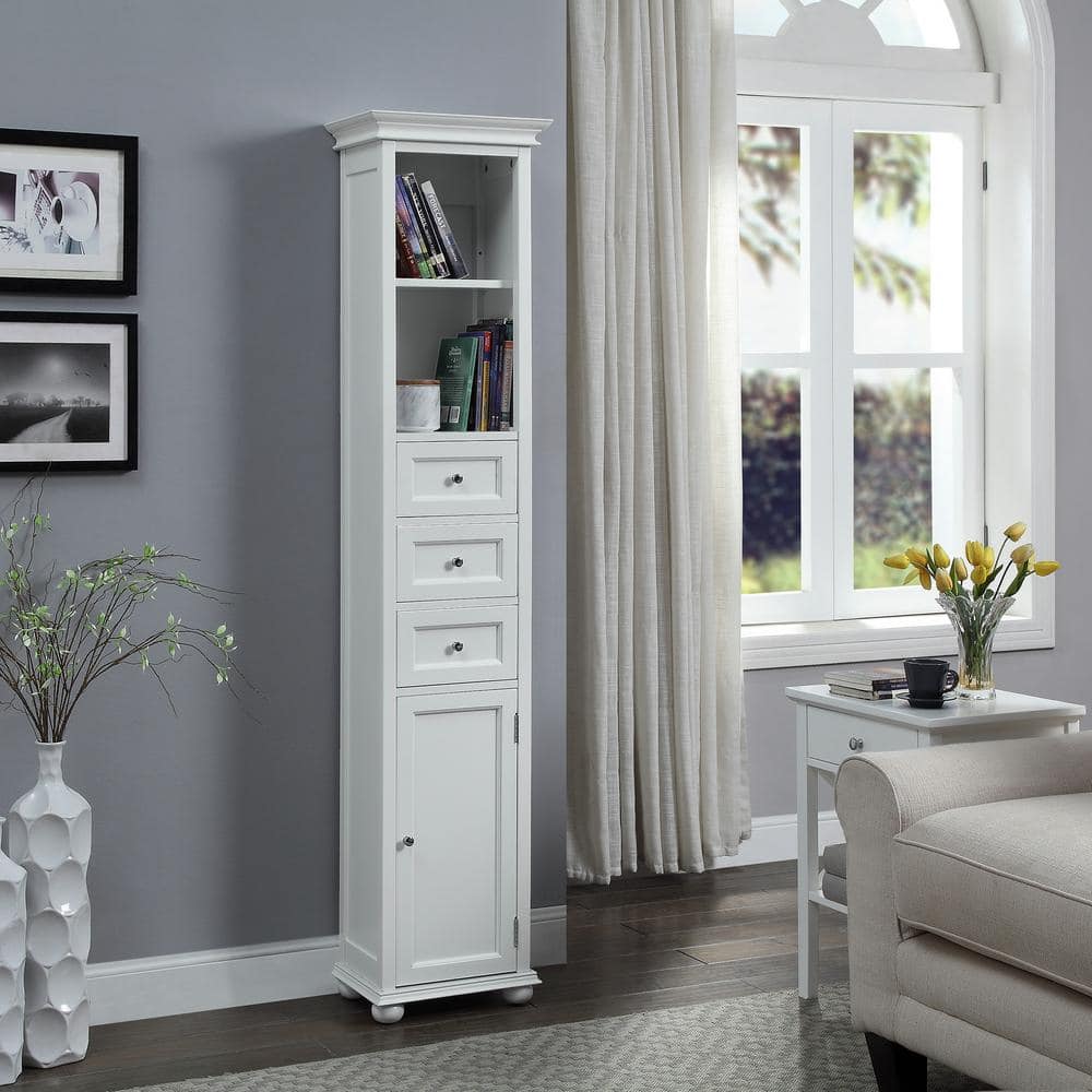 Hampton Harbor 15 in. W x 10 in. D x 68 in. H White Freestanding Linen Cabinet
