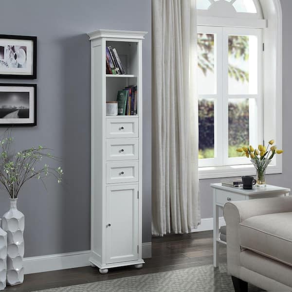 Hampton Harbor 15 in. W x 10 in. D x 68 in. H White Freestanding Linen Cabinet