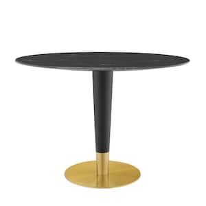 Zinque 42 in. Oval Gold Black Artificial Marble Dining Table
