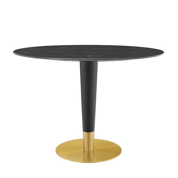 MODWAY Zinque 42 in. Oval Gold Black Artificial Marble Dining Table