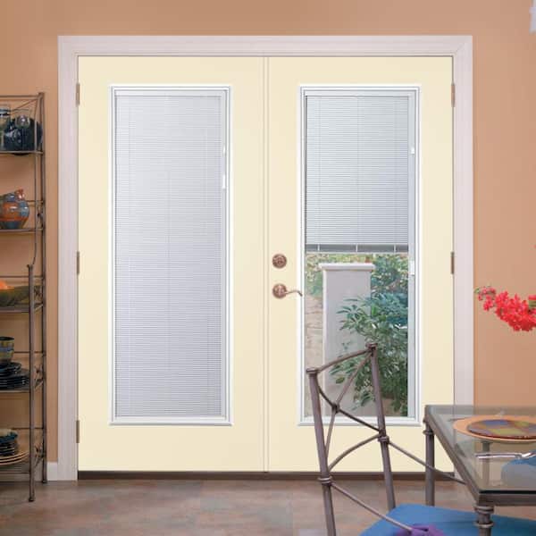 Prehung Mini Blind Primed Smooth Fiberglass Patio Door with Brickmold
