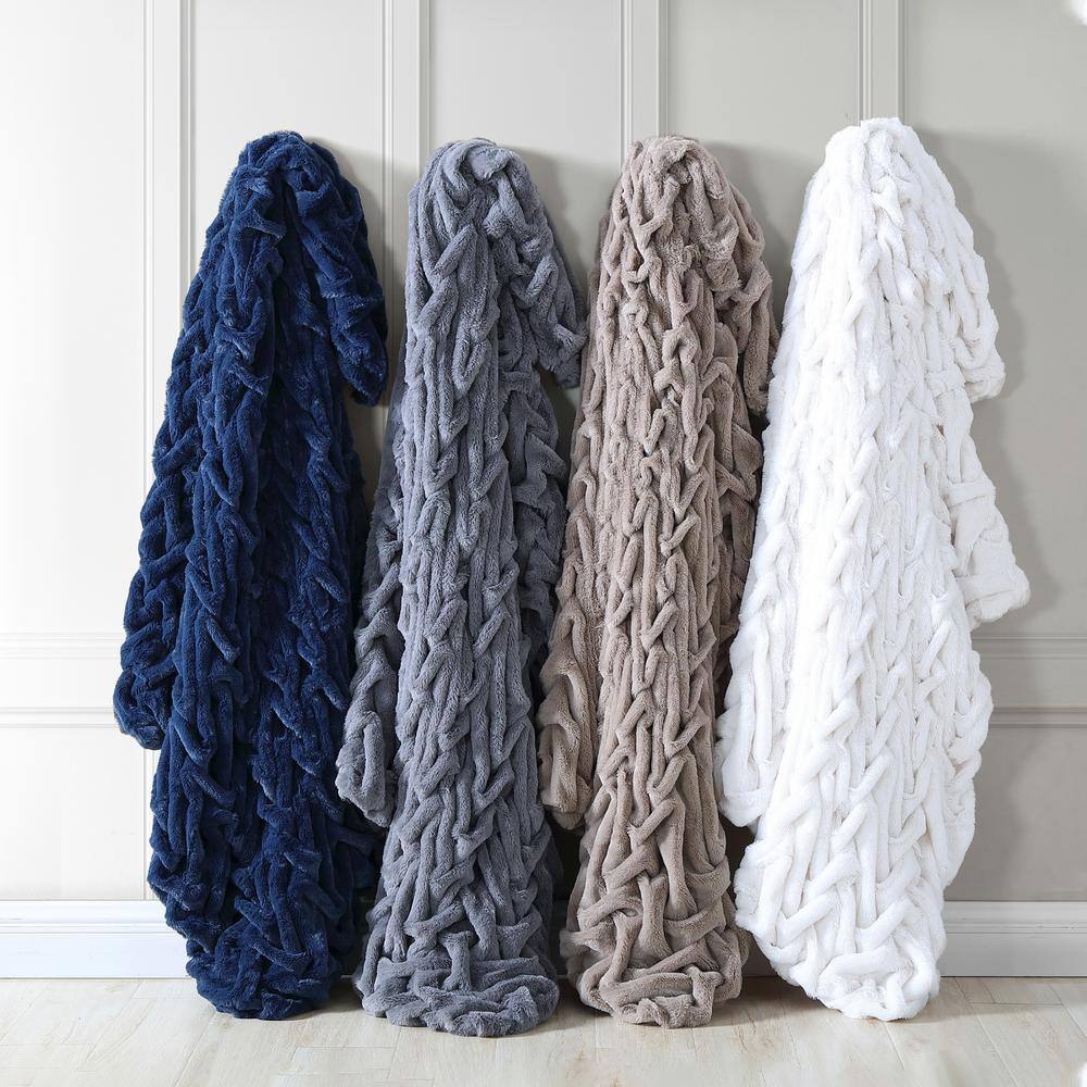 Gray Reversible Faux Fur and Cotton Throw Blanket, 50 x 60
