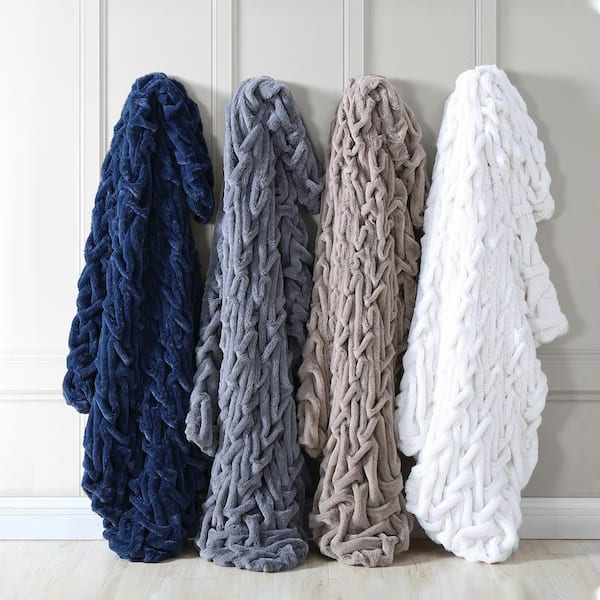 Fishbone Thick Thread Knitted Blanket, 51*63in / Off White