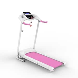 2.5 HP Pink and White Steel Foldable Electric Treadmill with LCD Display and Phone Slot, 3-Levels Incline