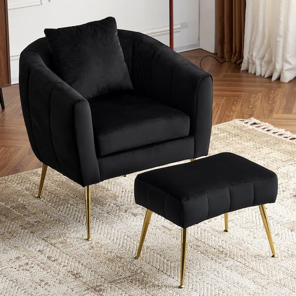 Black Velvet Accent Chair with Ottoman