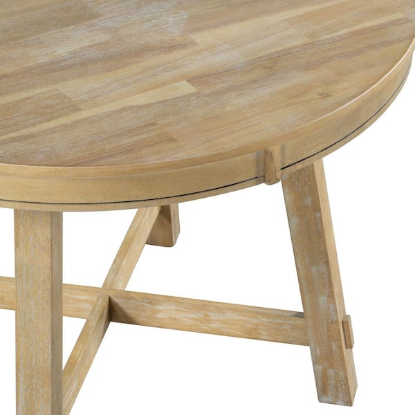 Natural Wood Wash Round Outdoor Dining Table, Indoor Farmhouse