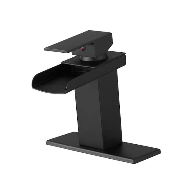 Satico Waterfall Single Handle Stainless Steel Bathroom Faucet with Deck plate in Matte Black