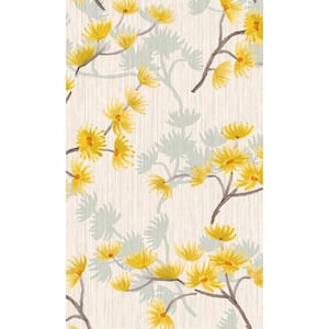 Yellow Summer Blossom Print Non-Woven Paste the Wall Textured Wallpaper 57 sq. ft.