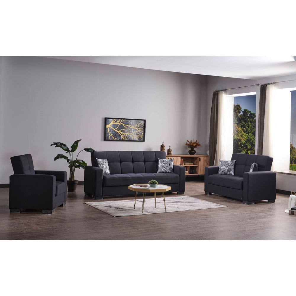Denim Dark Blue Metal Armchair with Hidden Storage