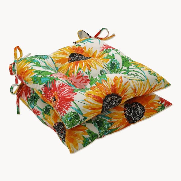 Pillow Perfect Floral 19 x 18.5 Outdoor Dining Chair Cushion in Yellow/Green/Pink (Set of 2)