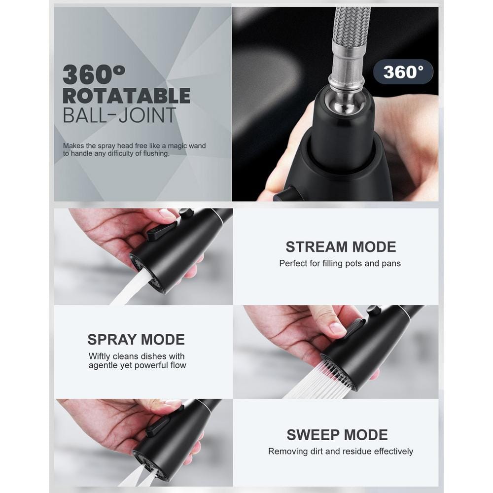 Matte Black Touchless Pull-Down Sprayer Kitchen Faucet with Sensor