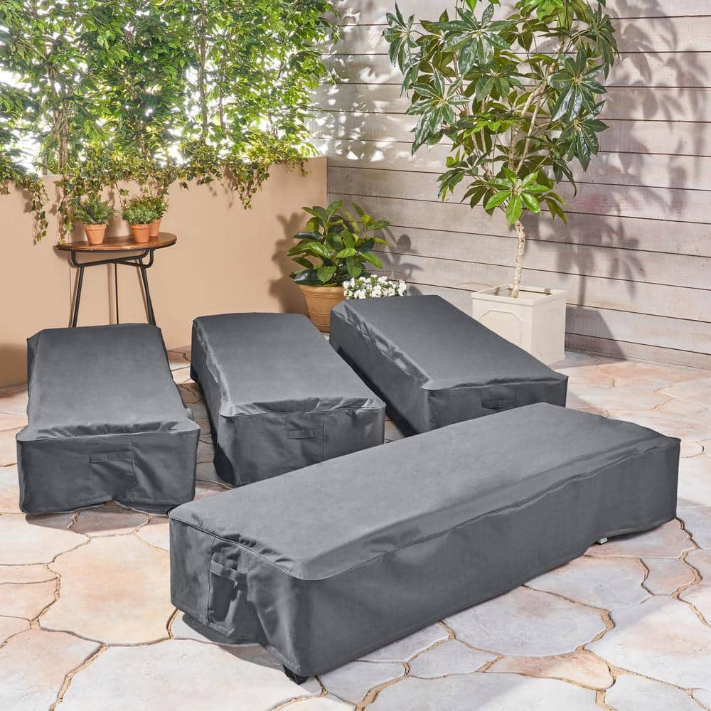 Shield Gray Fabric Outdoor Patio Chaise Lounge Cover (Set of 4)