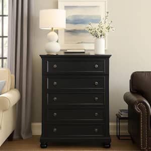 Black 5-Drawer 40 in. Wide Chest of Drawers