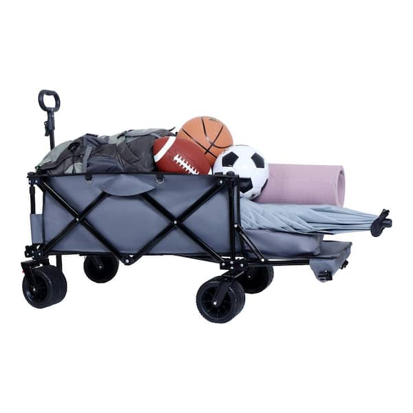 Sekey 48''L Collapsible Foldable Extended Wagon With 440lbs Weight Capacity, Heavy Duty 300L Folding Utility Garden Cart With Big All-Terrain Beach Wheels & Drink Holders. Khaki - View #9