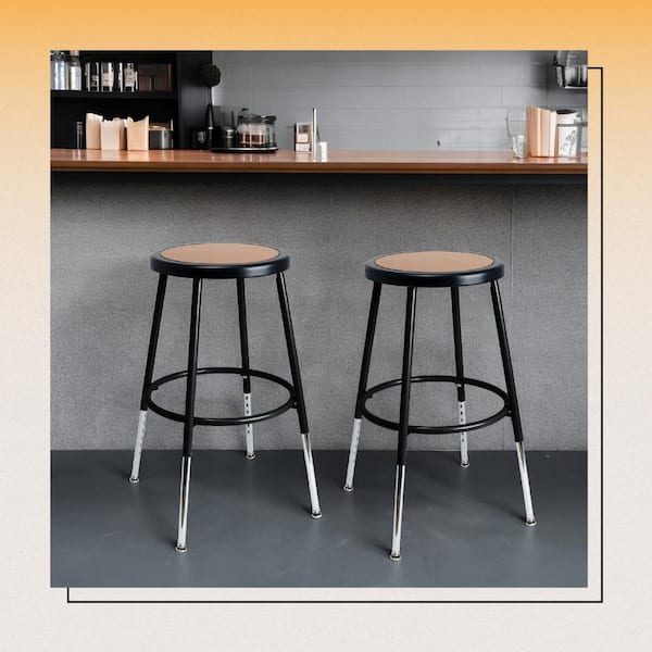 Felix Collection Height Adjustable 19 in. to 27 in. Stool, Black Metal Frame, Masonite Seat Pan, Assembly Ready