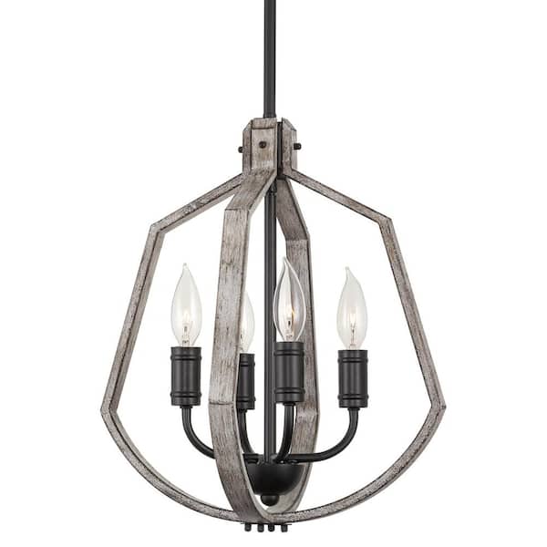 Kira Home Augusta 60-Watt 4-Light Black Farmhouse Pendant Light, No Bulb Included