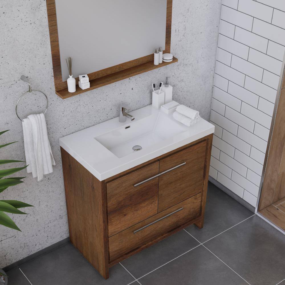 Rosewood Brown 36" Freestanding MDF Bathroom Vanity with White Acrylic Sink