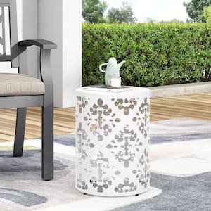 Soto White Cylindrical Metal Outdoor Patio Side Table