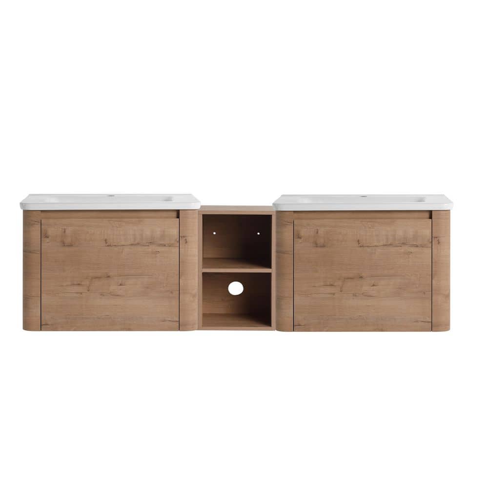 67.7 in. Floating Double Sink Imitative Oak Bath Vanity with White Ceramic Top price history on PriceWatchPro