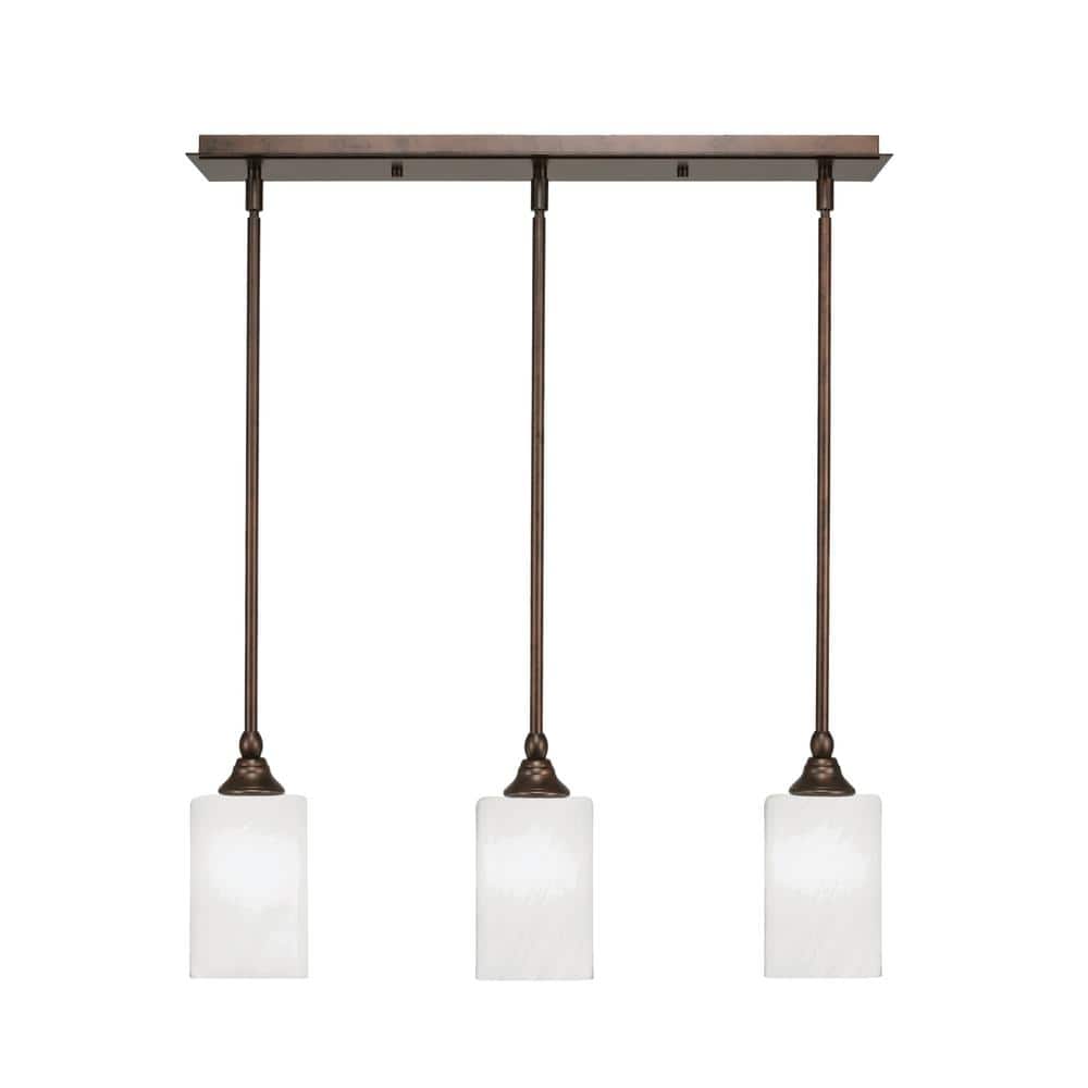 Livingston 100-Watt 3-Light Bronze Shaded Pendant Light with 4 in. White Ma