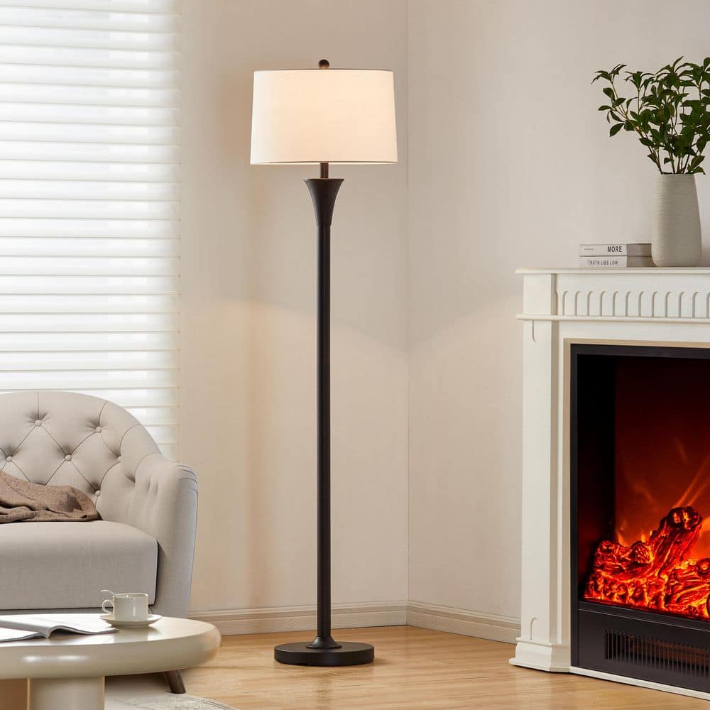 66 in. Bronze Metal Standard Floor Lamp with White Fabric Shade and Rotary On/Off Switch price history on PriceWatchPro