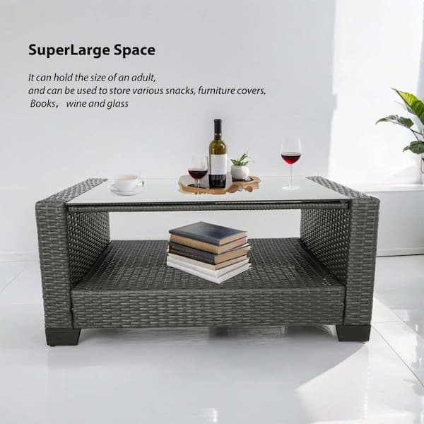 【Pluti】 Rio blue SET fiziti 7-Piece Wicker Outdoor Patio Conversation Furniture