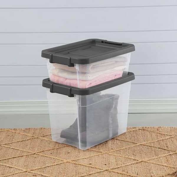 Sterilite 19859806 30 Quart/28 Liter Ultra Latch Box Clear with A White Lid and Black Latches 6-Pack