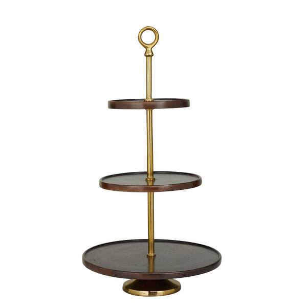 Litton Lane 3-Tier Dark Brown Wood Coastal Cake Stand