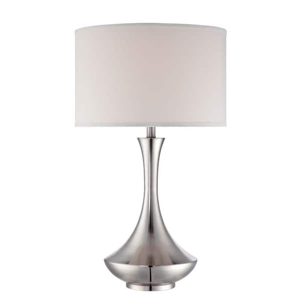 Illumine 29 in. White Table Lamp with White Fabric Shade