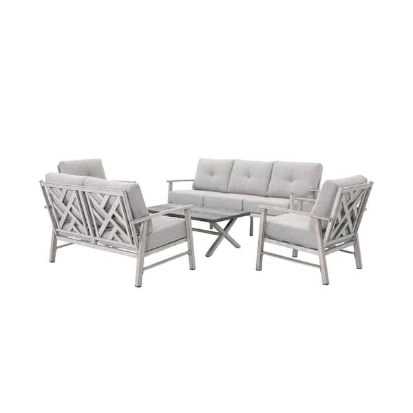 CikaCika Vintage Gray 5-Piece Aluminum Outdoor Patio Conversation Sofa Set with Coffee Table and Gray Cushions