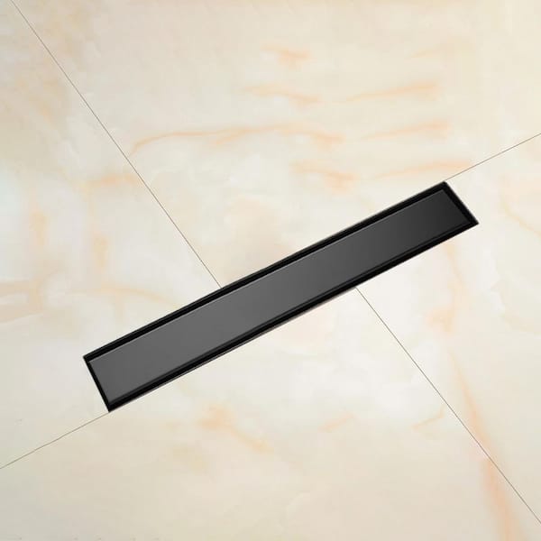 24 in. Linear Shower Drain with Leveling Feet and Flange in Matte Black