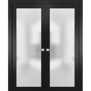2102 60 in. x 80 in. Single Panel No Bore Black Finished Pine Wood Interior Door Slab with French Hardware