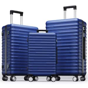 3-Piece Dark Blue Silent Spinner Wheels Luggage Set